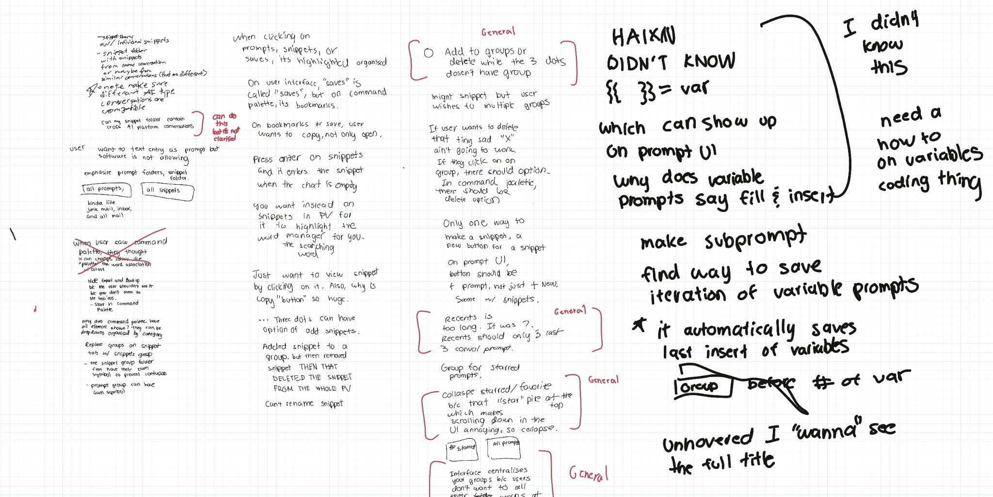 Raw notes from a May 2026 PromptVault usability session